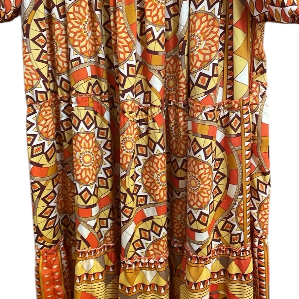 Me 2 Magic Anthropologie Yellow/Orange Sun Medallion 
Tiered Dress Size Small - Picture 4 of 9
